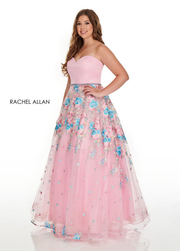 Rachel Allan Curves 7219 Pink Floral Embroidered A-Line Dress