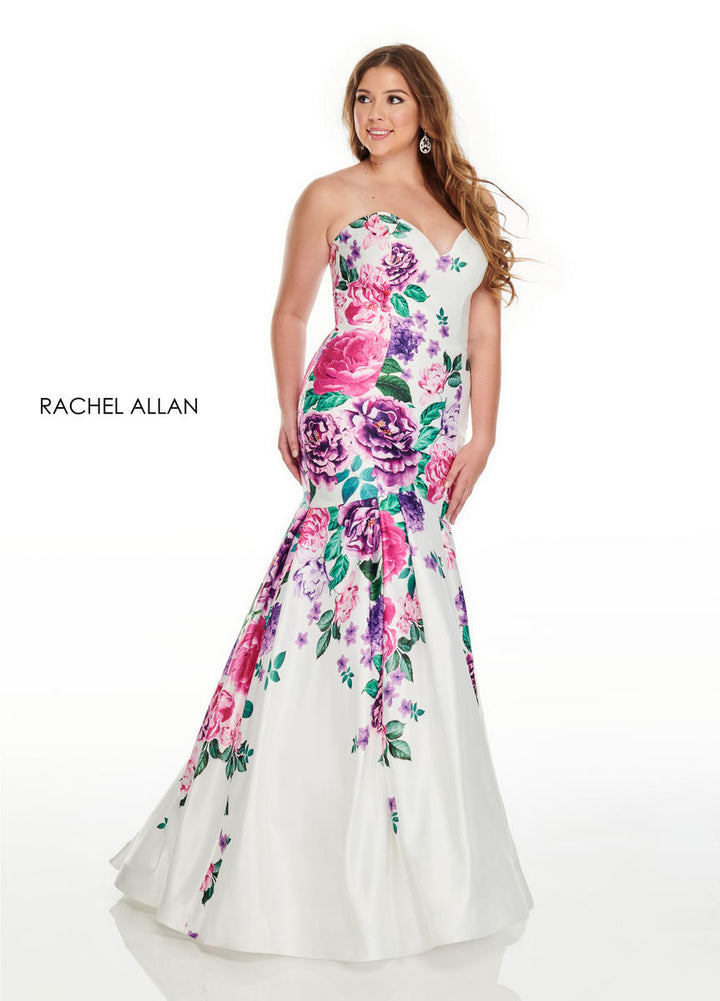 Rachel Allan Curves 7238 White Floral Print Mermaid Dress