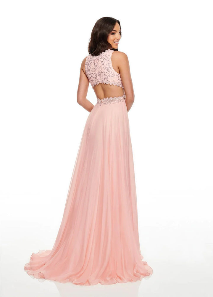 Rachel Allan 7097 Blush Pink Flowy Chiffon Dress