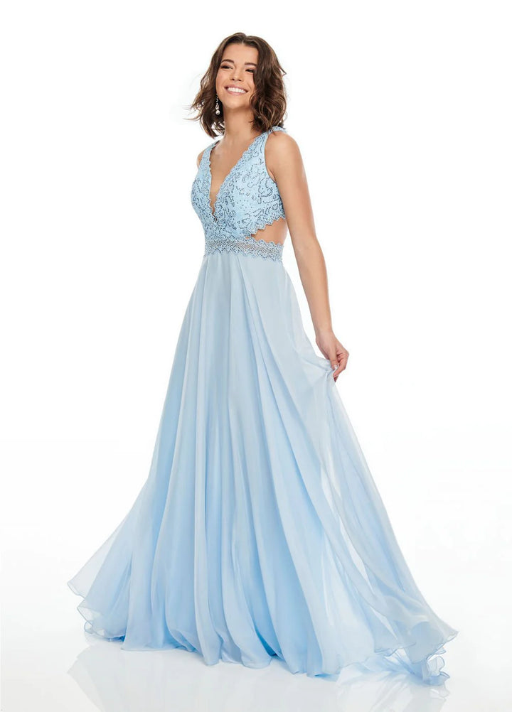 Rachel Allan 7097 Powder Blue Flowy Chiffon Dress - Size 12