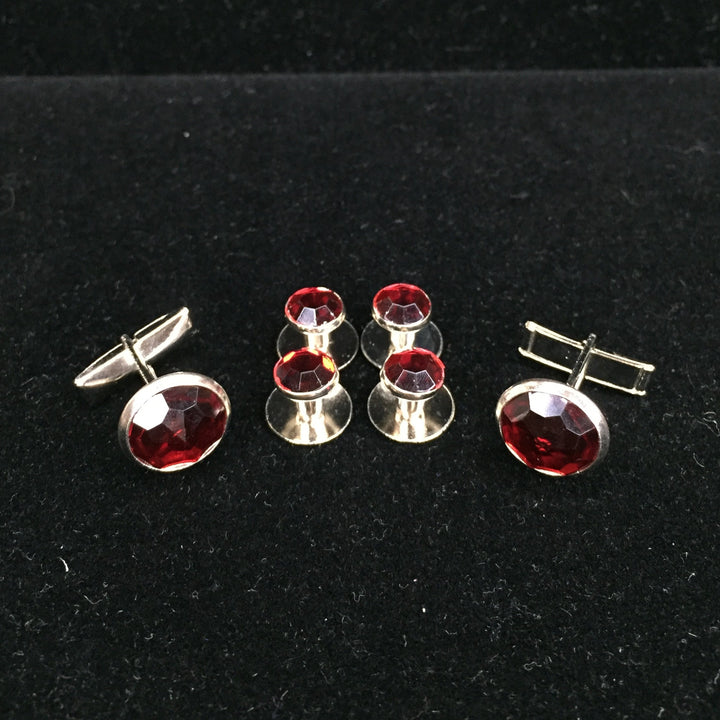 Red center with Silver Edging Set includes 4 Studs and 2 Cufflinks to dresses up your Formal Tuxedo Shirt.