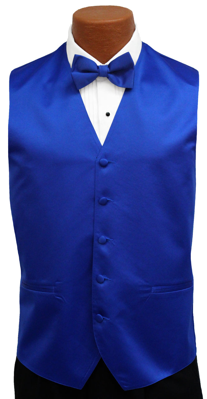 New Royal Blue Satin Vest & Bow Tie Set