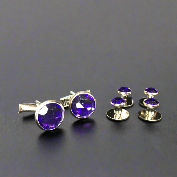 Royal Blue center with Silver Edging Set includes 4 Studs and 2 Cufflinks to dresses up your Formal Tuxedo Shirt