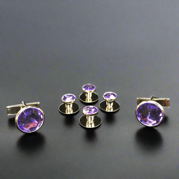 Royal Purple center with Silver Edging Set includes 4 Studs and 2 Cufflinks to dresses up your Formal Tuxedo Shirt.