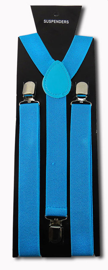 Light Blue Turquoise Adjustable Clip-on Suspenders