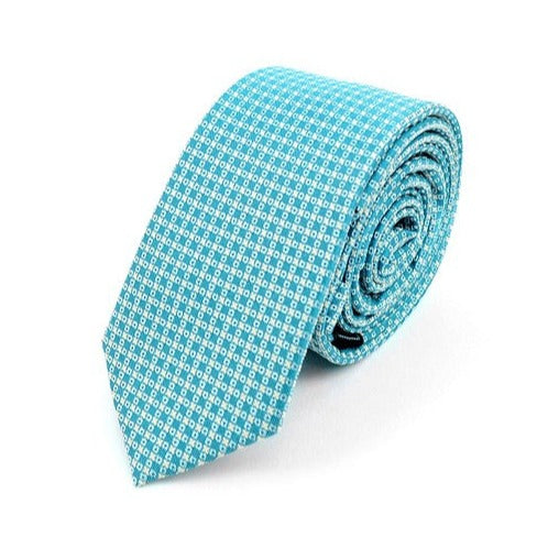 Aqua Mint Checked Woven Dots Slim Necktie