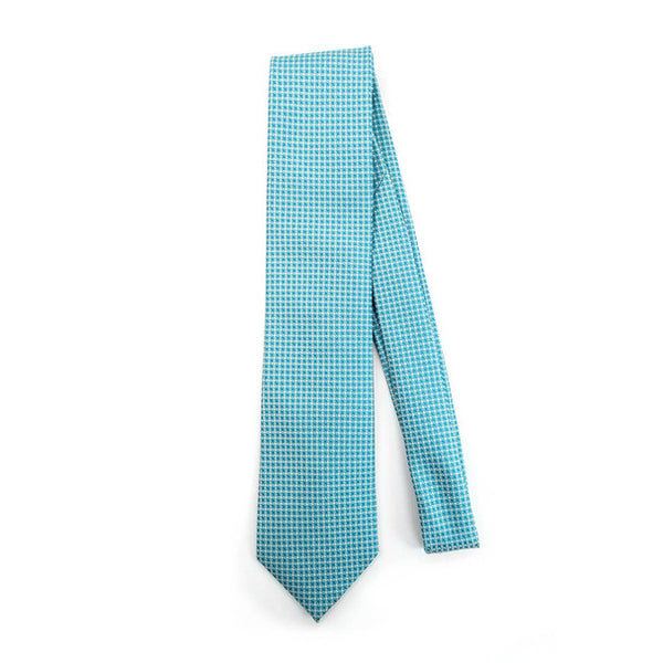 Aqua Mint Checked Woven Dots Slim Necktie