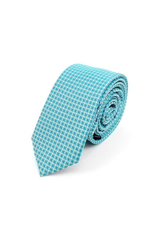 Aqua Mint Checked Woven Dots Slim Necktie