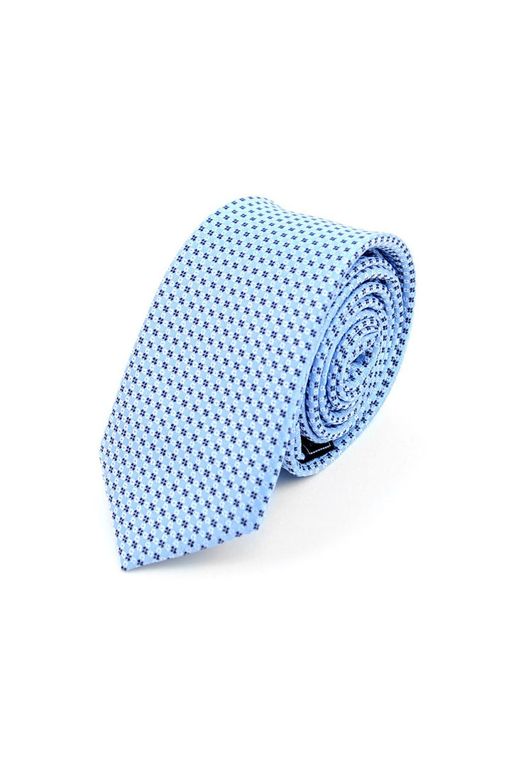 Light Blue Checked Woven Dots Slim Necktie